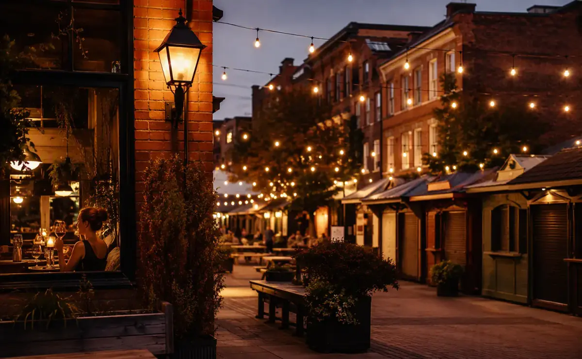 ByWard Market courtyard in the evening with string lights